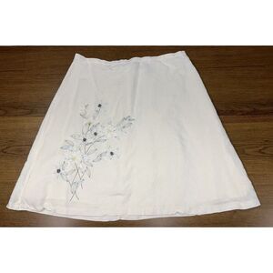 IZOD White LinenBlend Lined Skirt w/Floral Embroidery  Flowy Classic Feminine 16